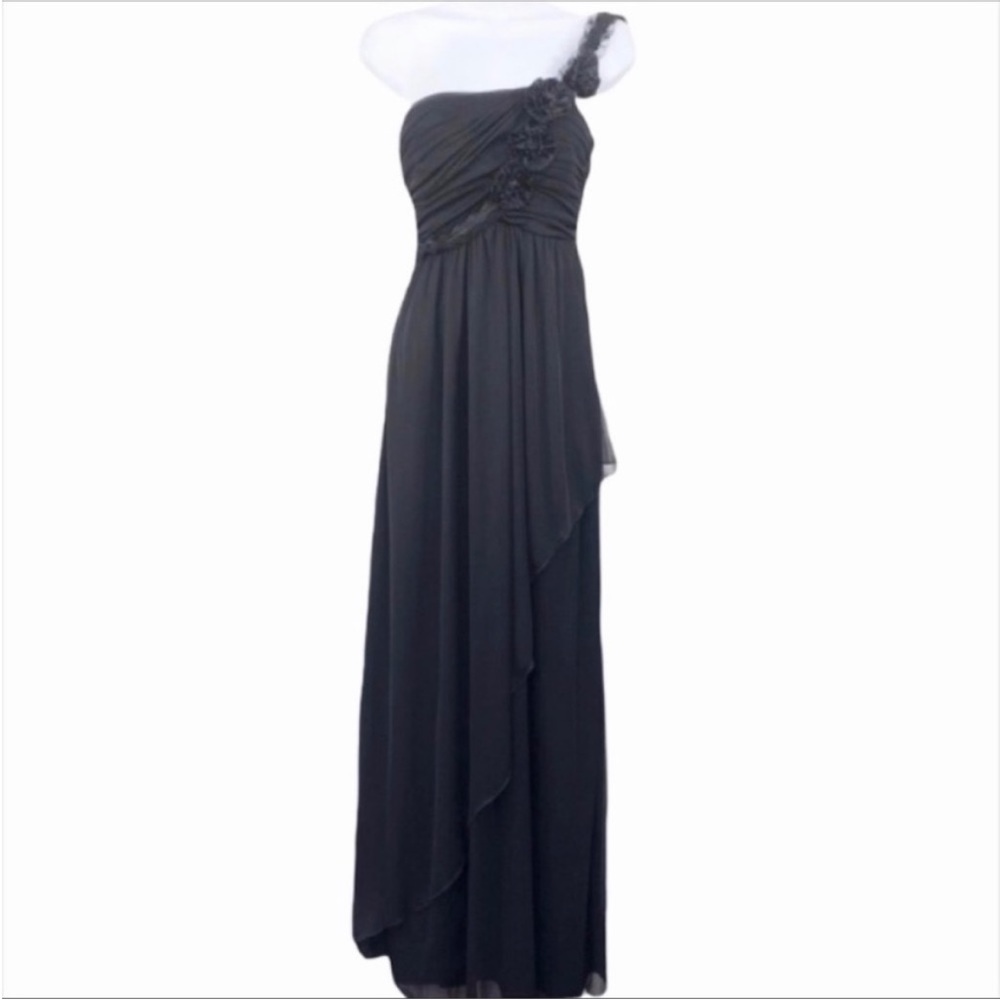 INTRIGUE One shoulder strap flower long layered dress 5